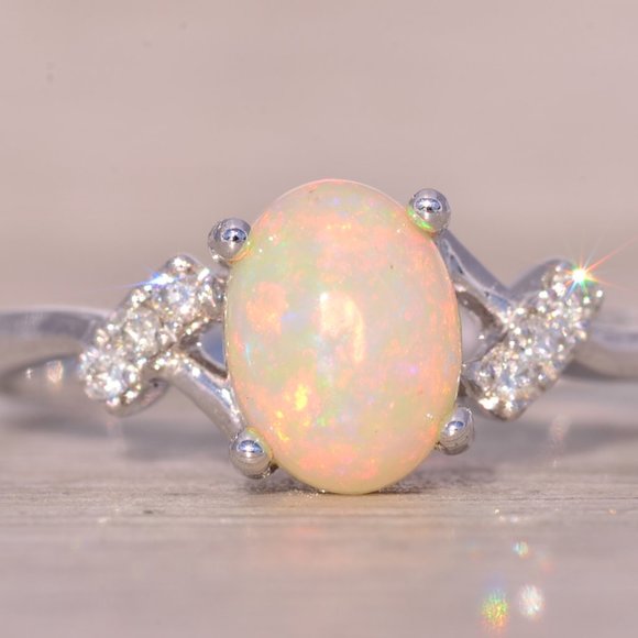 Sudbury: Natural Opal and Diamond Ring in White Gold